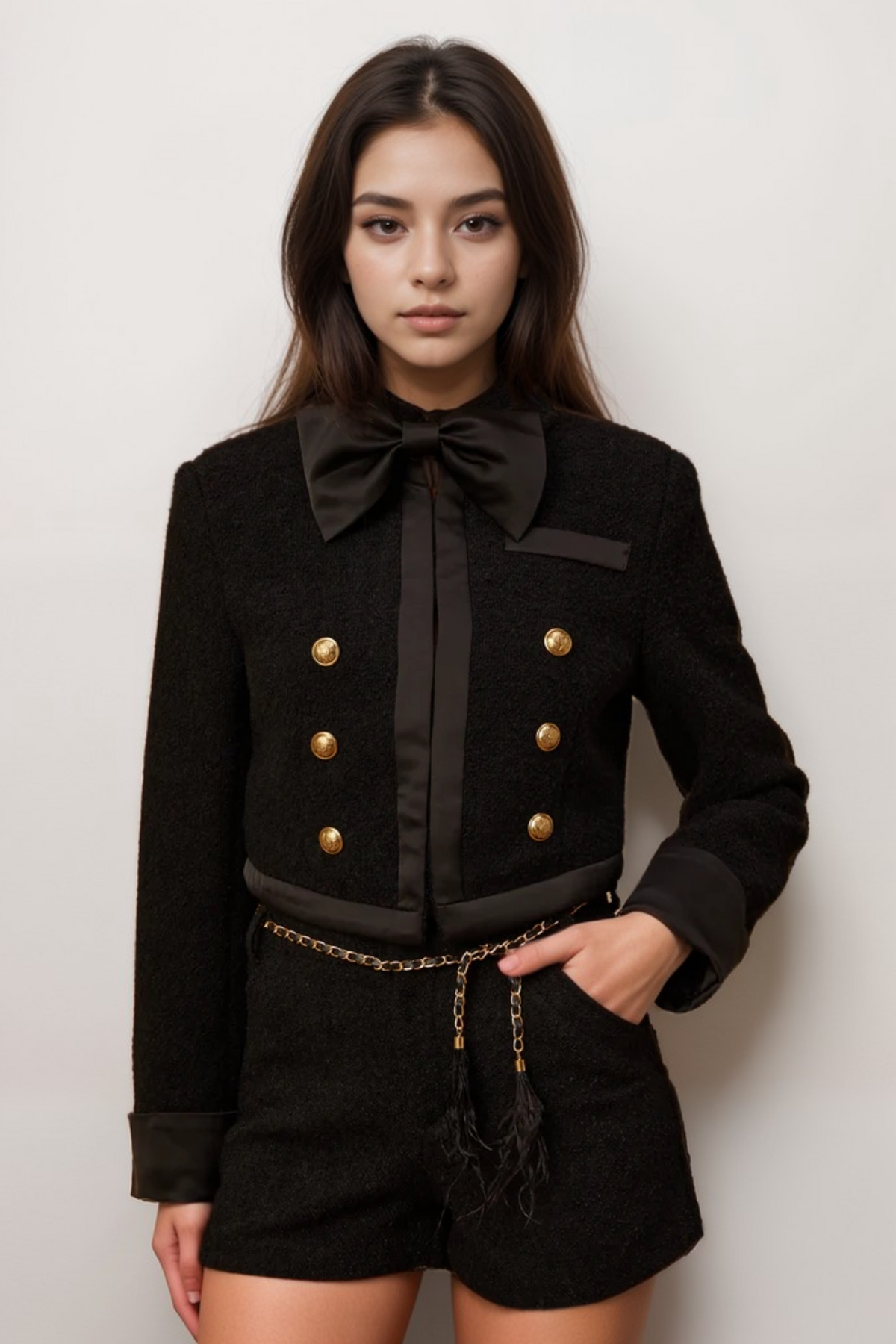 Antonia black tweed jacket & shorts matching set