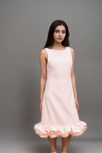 Charlène pink ruffled sleeveless midi dress