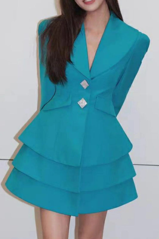 TEAL LAYERED HEM SUIT DRESS
