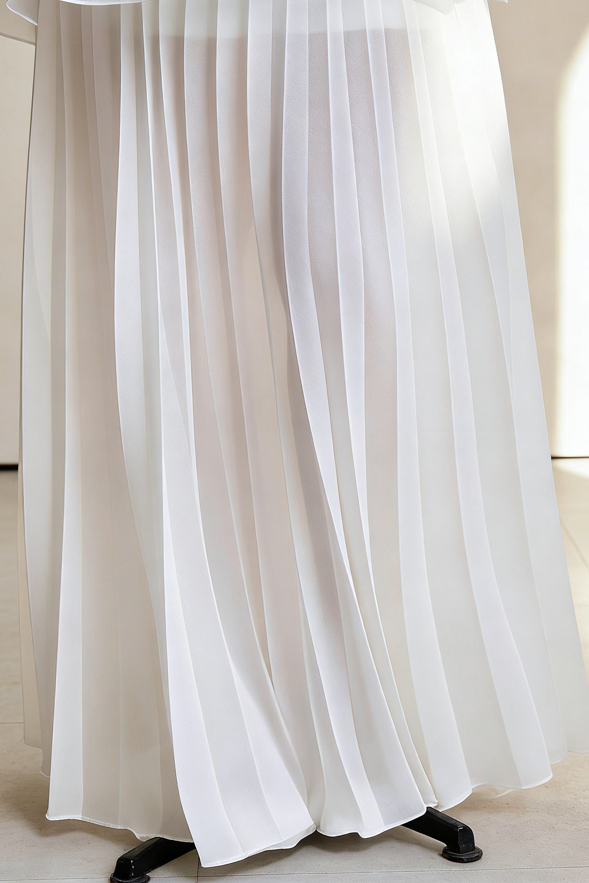 White Strapless Rose Applique Tiered Pleated Maxi Dress