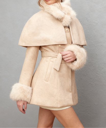 Rosella detachable-cape faux-fur coat