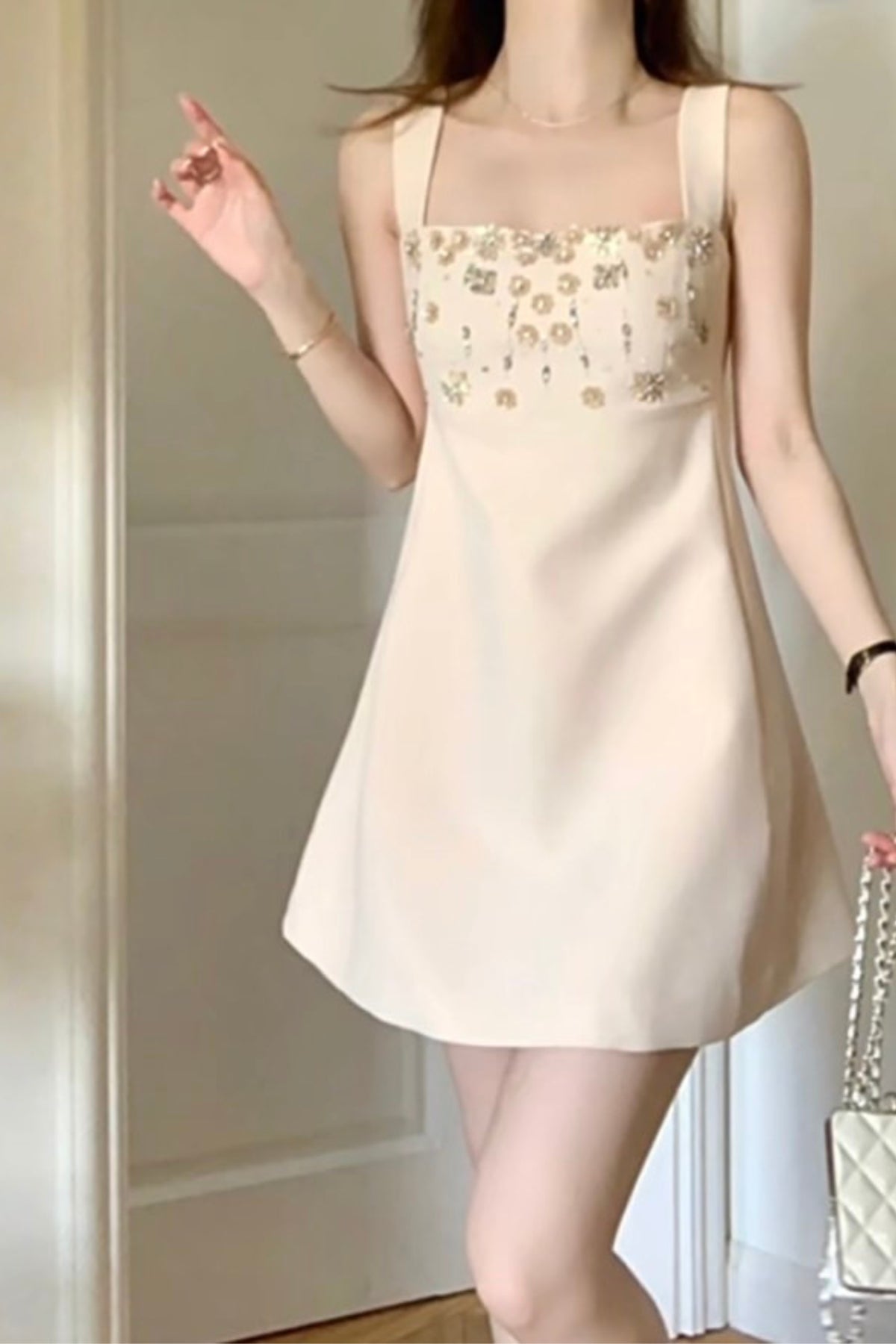 Embellished yellow A line mini dress