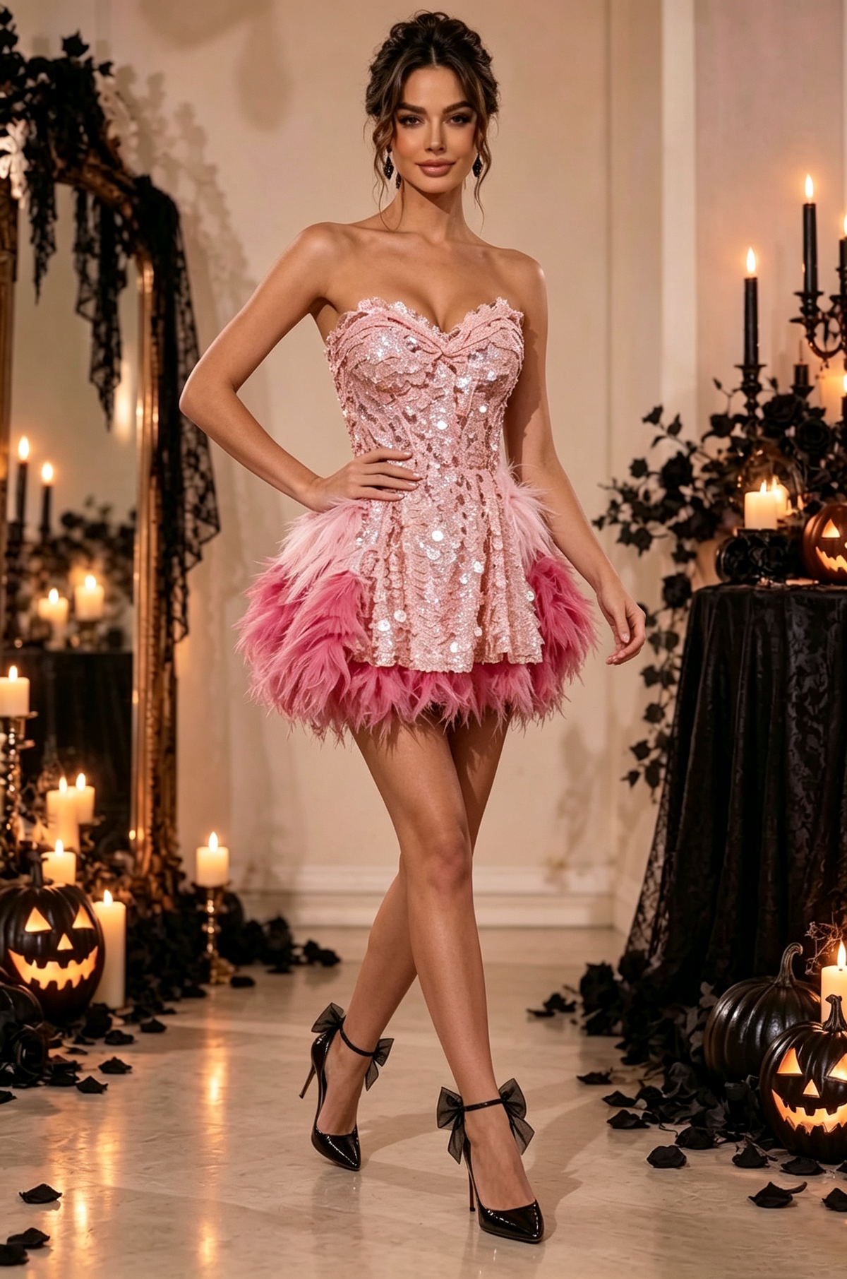 Sparkly Sequins Ruffles Backless Two Pieces Set
