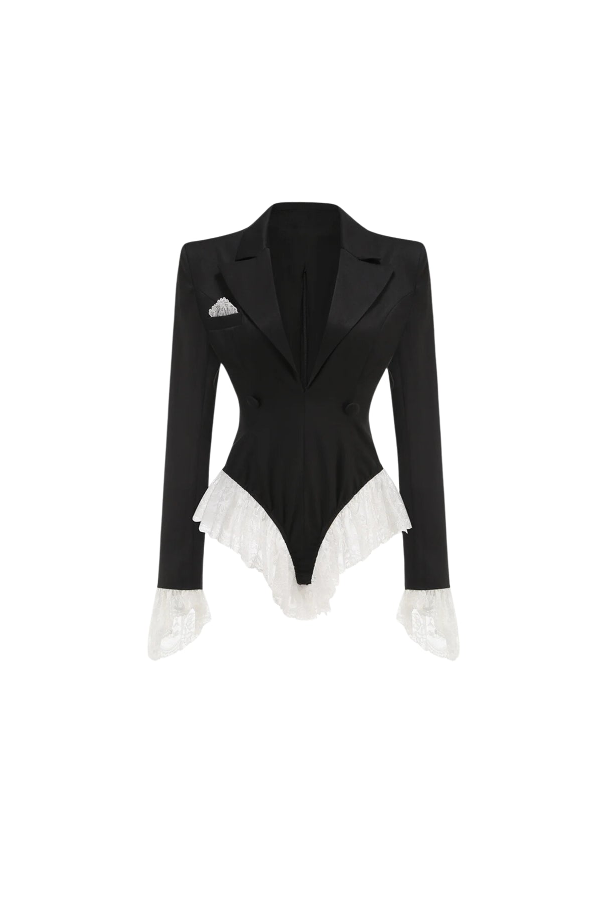 v-neck lace-embellished jumpsuit blazer in black