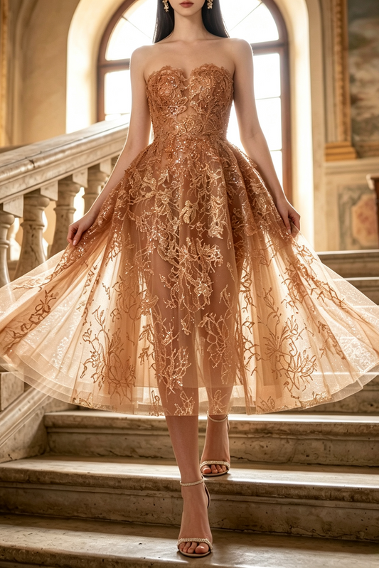 HONEY BEADED LACE MIDI DRESS