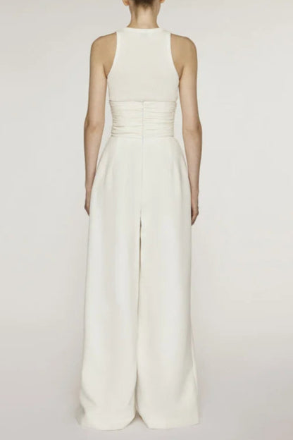 VEST HIGH WAIST WIDE LEG LONG SKIRT SUIT IN WHITE