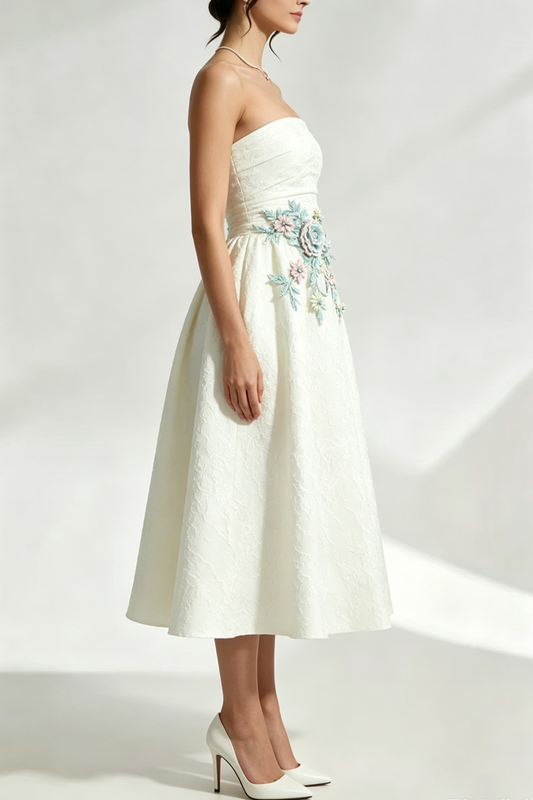Lace Embroidery Saoirse Midi Dress - Ivory