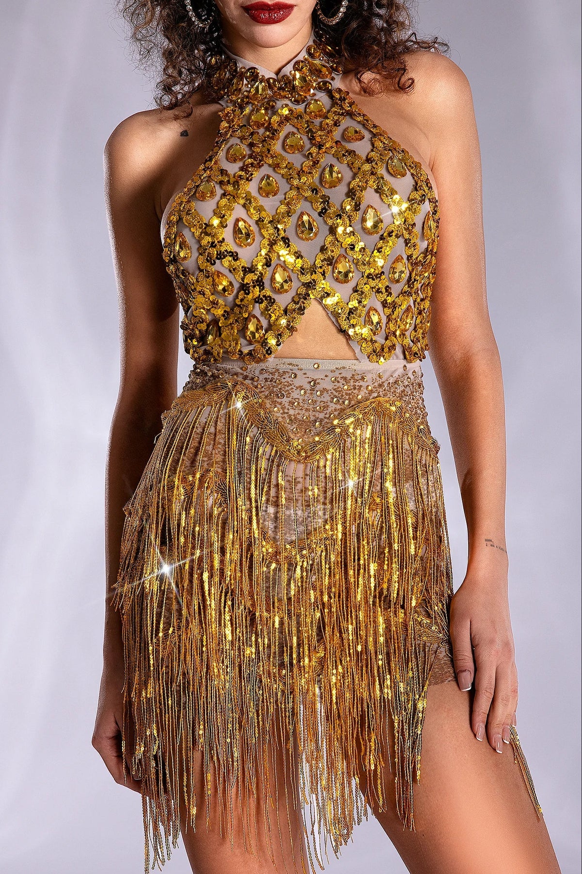 Pre-Sale Anthiadi Diamond Cutout Fringe Mesh Dress