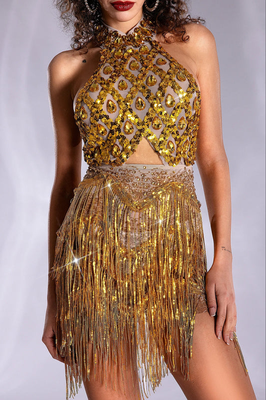 Pre-Sale Anthiadi Diamond Cutout Fringe Mesh Dress