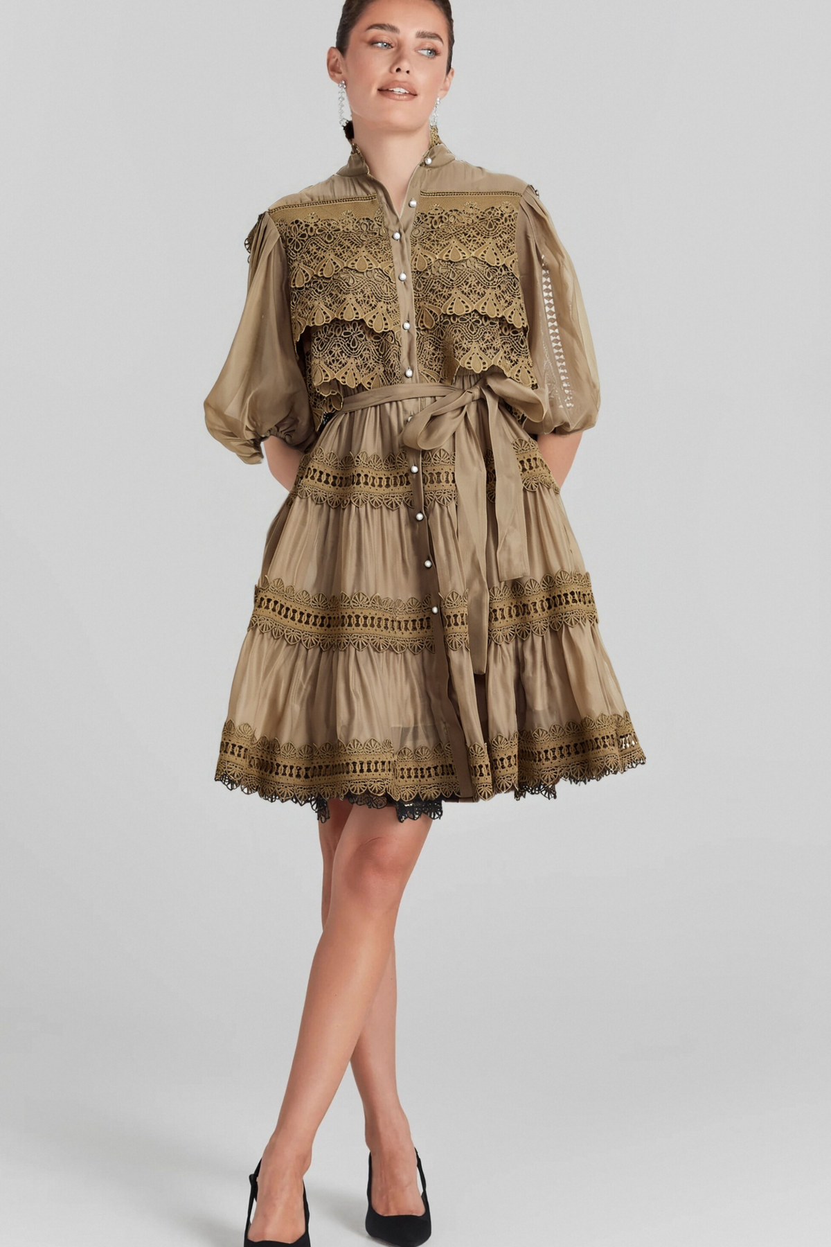 Inès lace cut-out layered mini dress