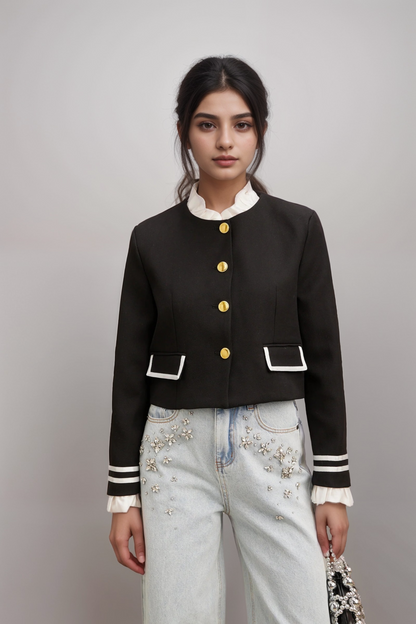 Géraldine black ruffled-trim jacket