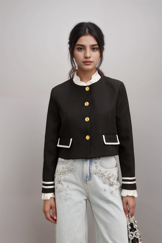Géraldine black ruffled-trim jacket