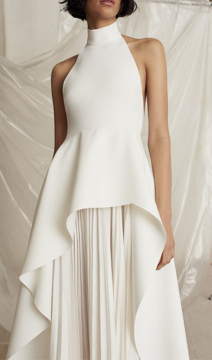 WHITE BANDAGE HALTER IRREGULAR MAXI DRESS