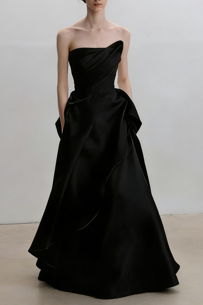 Lyuba black French Lightweight High-End Strapless Slim Fit Simple Maxi Dress