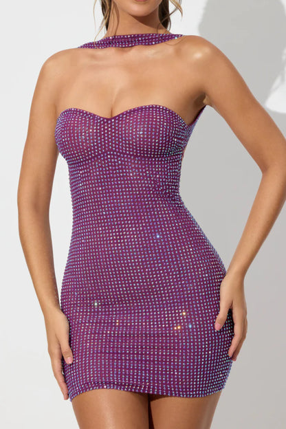 Bandage mini Embellished dress in purple