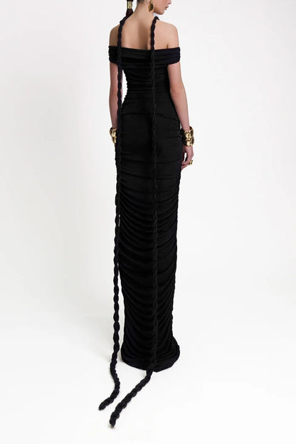 Bandage off shoulder maxi dress in black