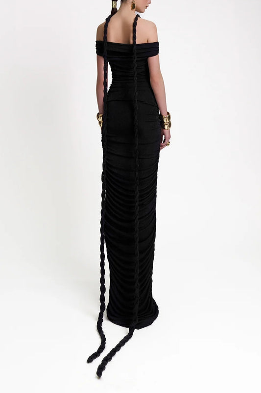 Bandage off shoulder maxi dress in black