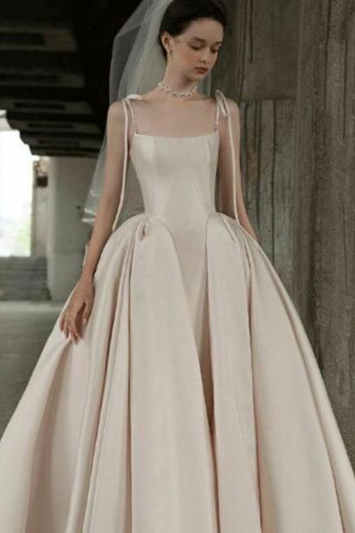Champagne A-Line Satin Dress