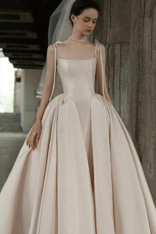 Champagne A-Line Satin Dress