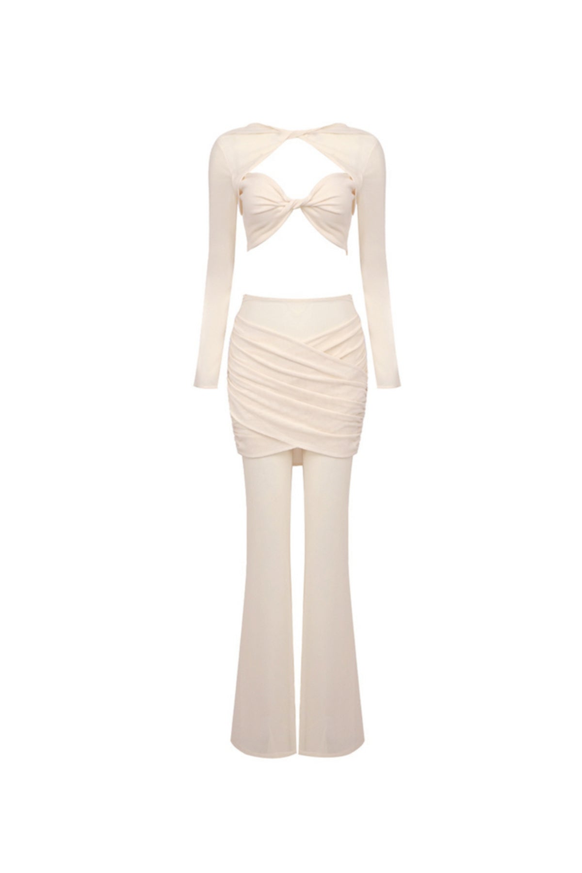 LONG SLEEVE DRAPED TWO PIECE JUMPSUIT NUDE