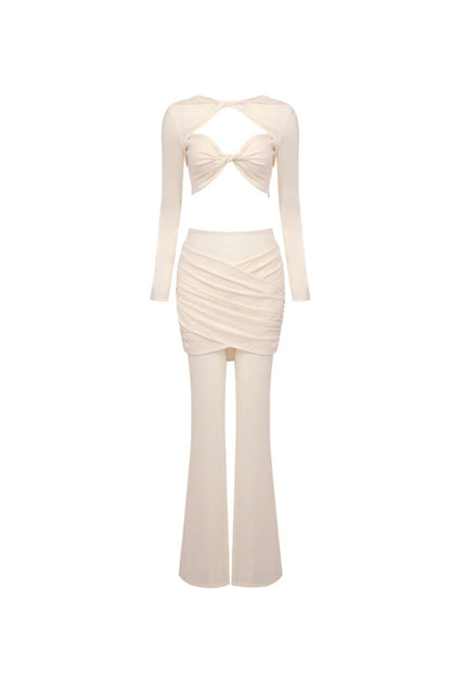 LONG SLEEVE DRAPED TWO PIECE JUMPSUIT NUDE