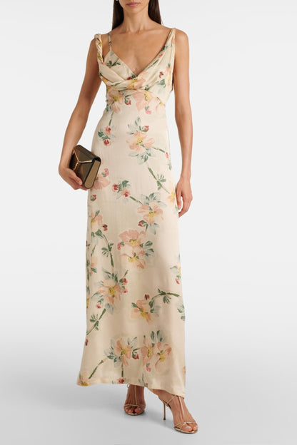 FLORAL DRAPED MAXI DRESS