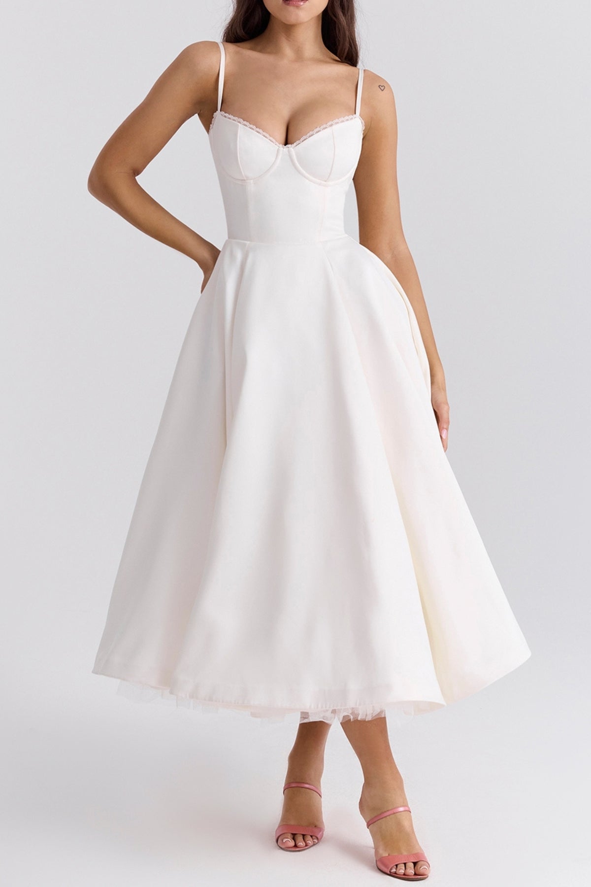 WHITE TULLE MIDI DRESS