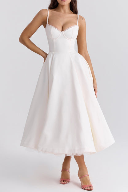 WHITE TULLE MIDI DRESS