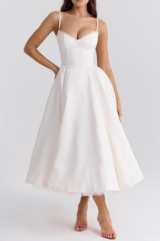WHITE TULLE MIDI DRESS