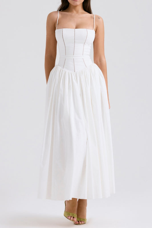 WHITE COTTON MAXI SUNDRESS