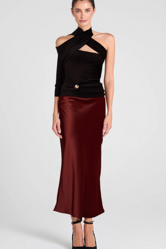 Odette black ruched stretch-jersey top