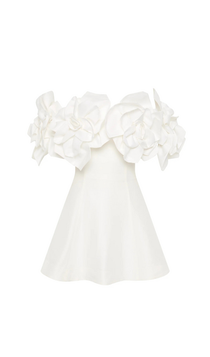 Etta flower strapless mini dress in ivory