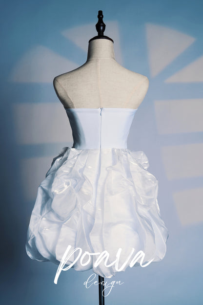 FLORAL-APPLIQUÉ STRAPLESS MINI DRESS IN WHITE
