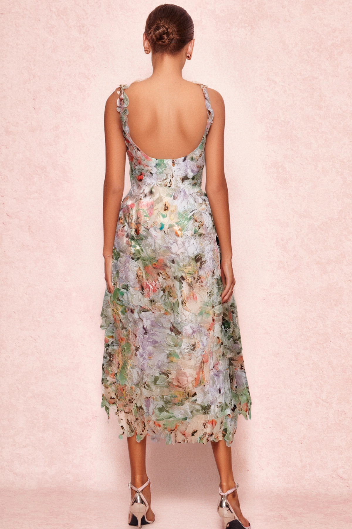 COLORFUL HOLLOW LACE MIDI DRESS