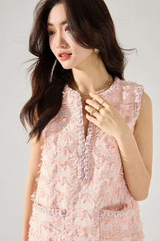 Sleeveless pink flower mini dresses