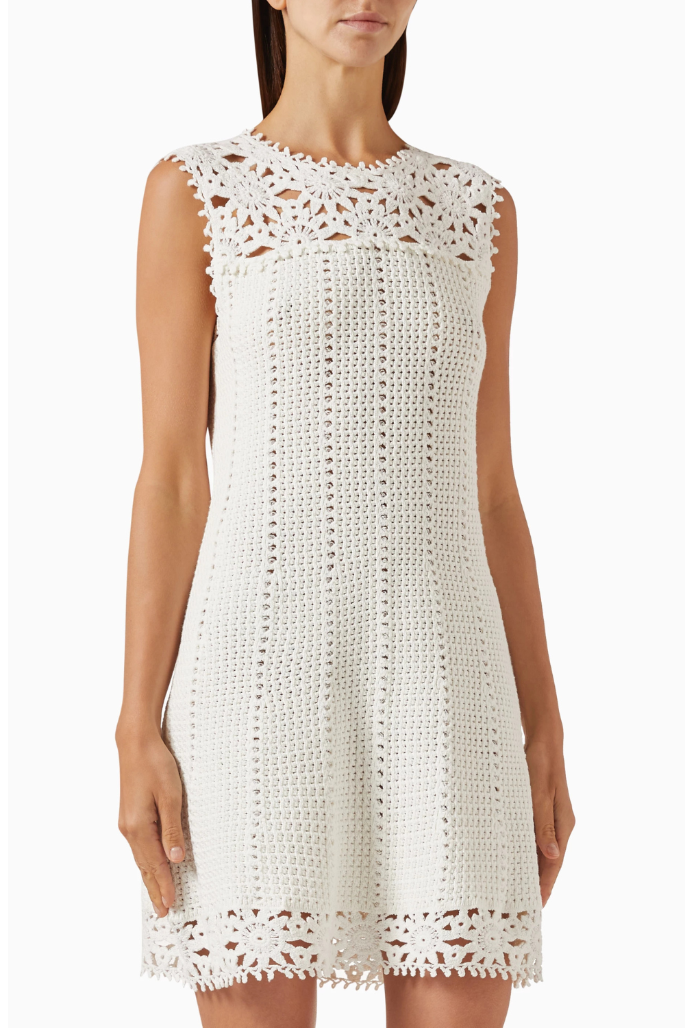 Floral Crochet Mini Dress in white