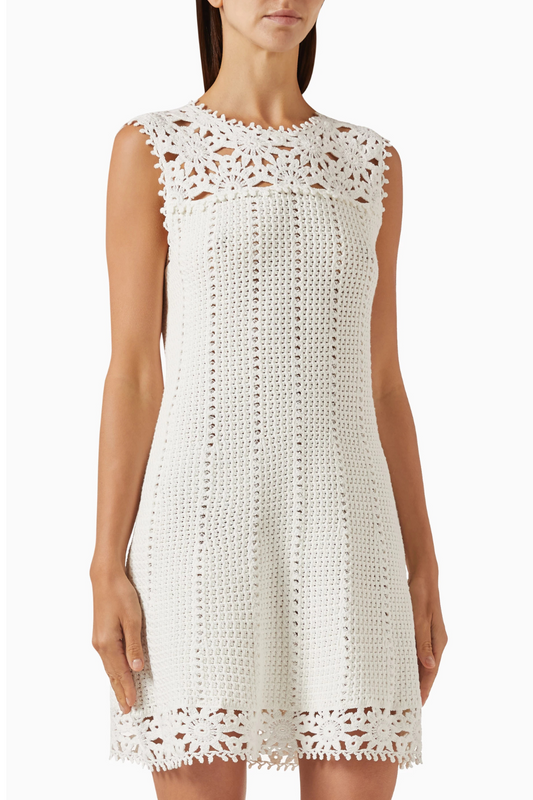 Floral Crochet Mini Dress in white
