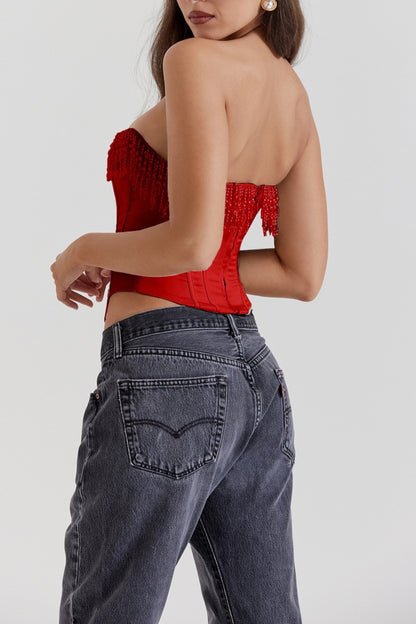 Nalini faux-pearl off-shoulder top