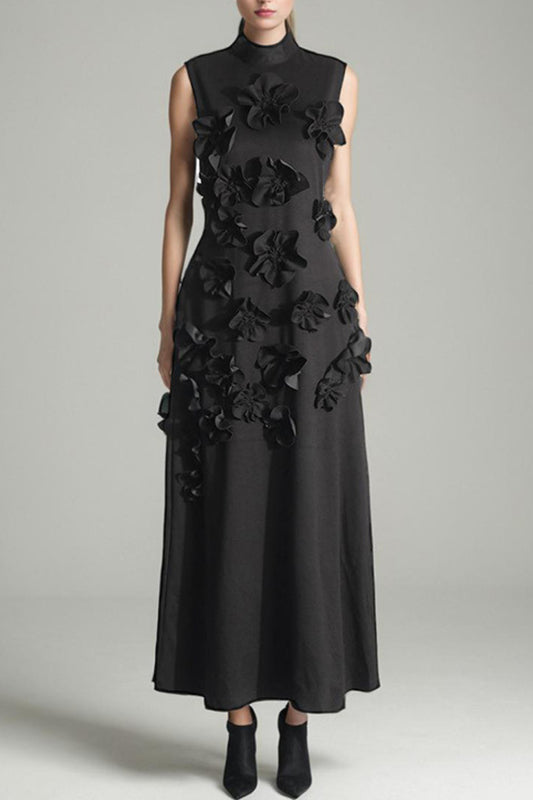 ANNONA BLACK FLOWER EMBELLISHED MAXI DRESS