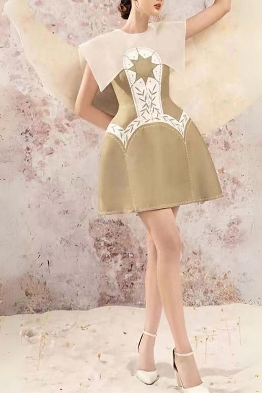 STITCHING A-LINE MINI DRESS IN KHAKI