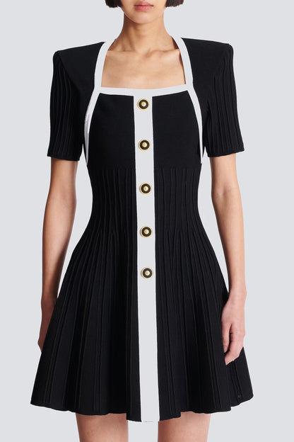 Two-tone A-line knit dress