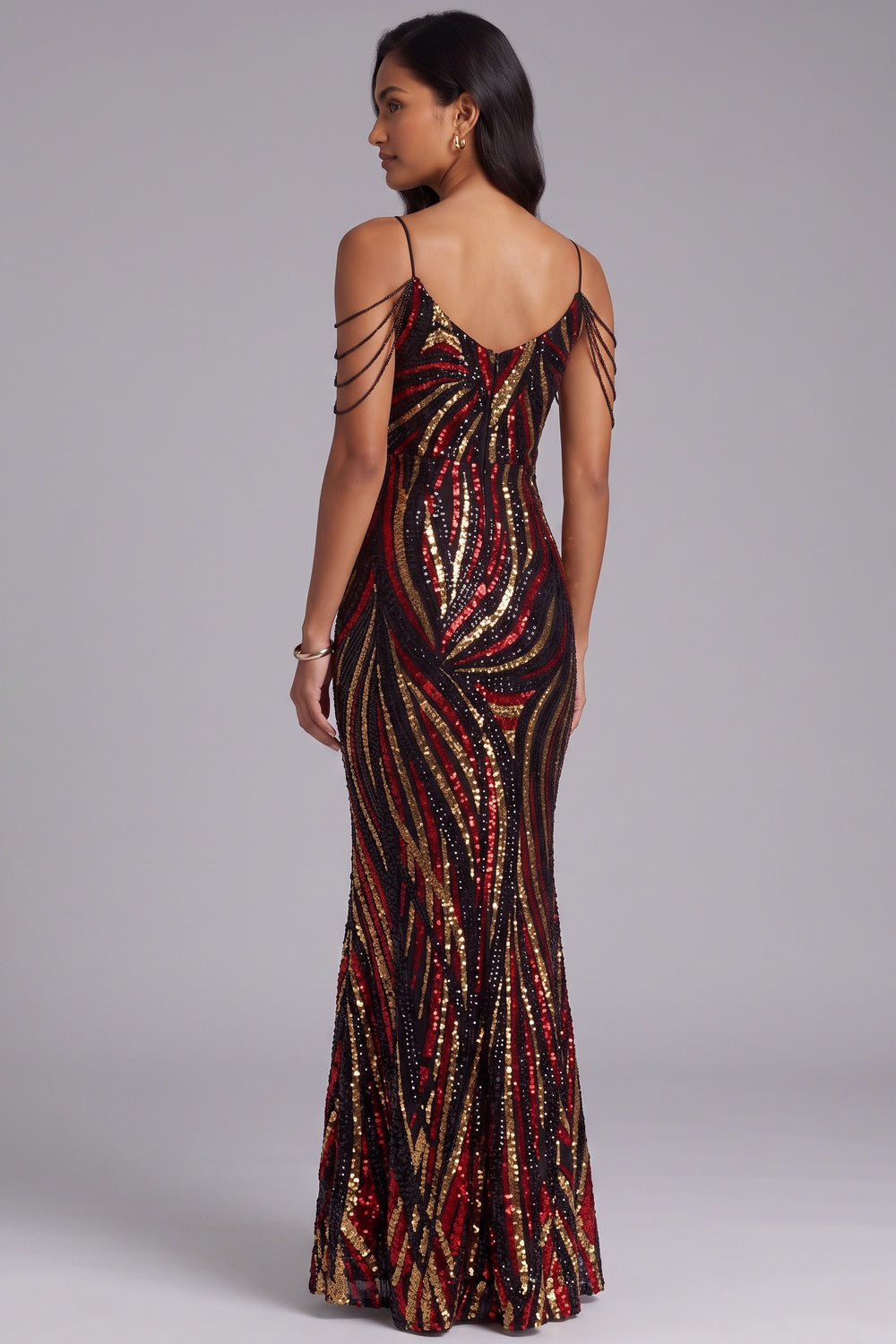 Sequin Cold Shoulder Floor-Length Gown Premium Fabric - product view 2