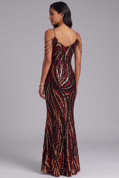 Sequin Cold Shoulder Floor-Length Gown Premium Fabric - product view 2