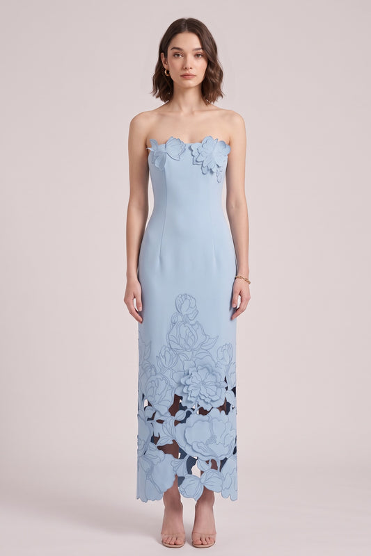 light blue structured crepe column dress light blue structured crepe dress - product view 2
