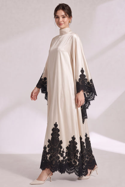 Cream Satin Oversized Flowing A-Line Kaftan Gown cream satin kaftan gown - product view 4