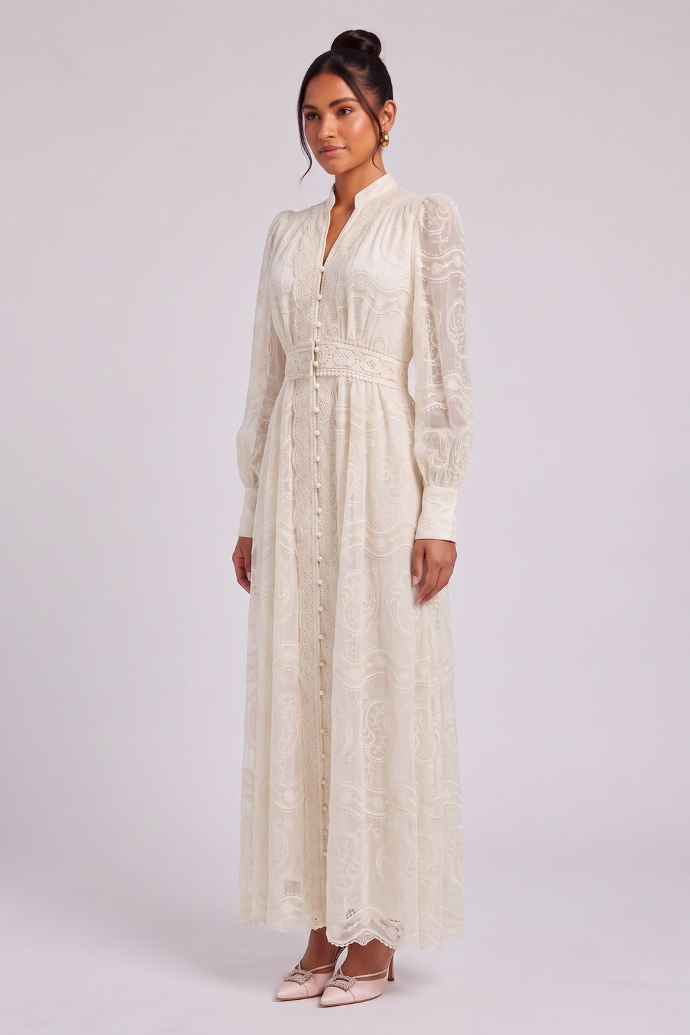 cream corded lace A-line dress cream corded lace dress - product view 3