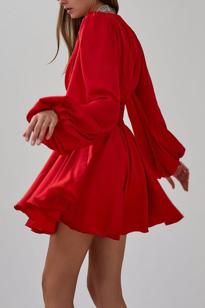 Janice V-neck Puff Sleeve Mini Dress