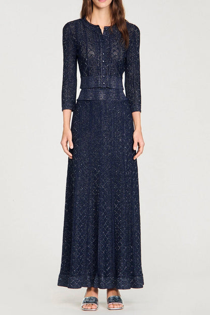 alexandra Rhinestone knit maxi skirt in navy blue