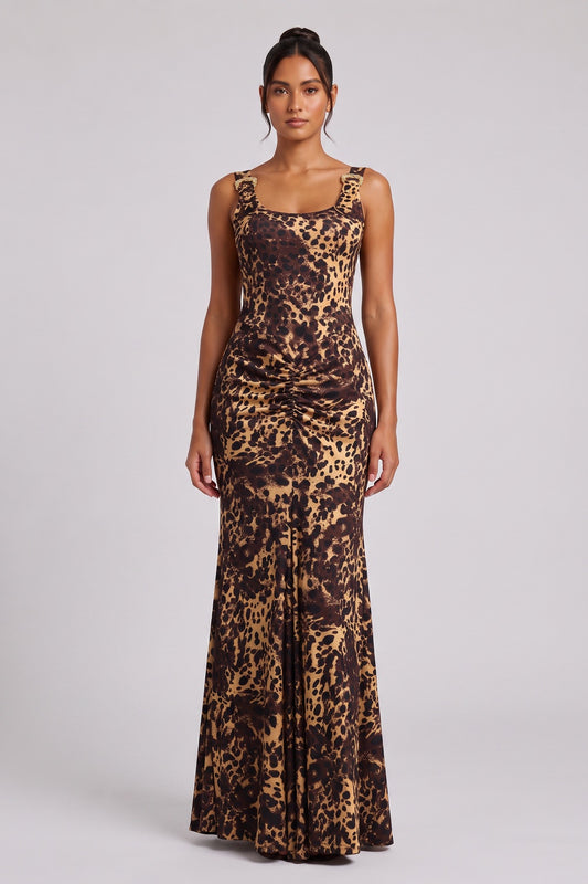 Leopard Print Floor-Length Maxi Dress Premium Fabric - product view 2