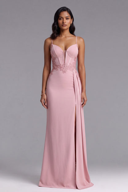 Pink Corset Gown with Lace Waist Detail Premium Fabric - product view 1